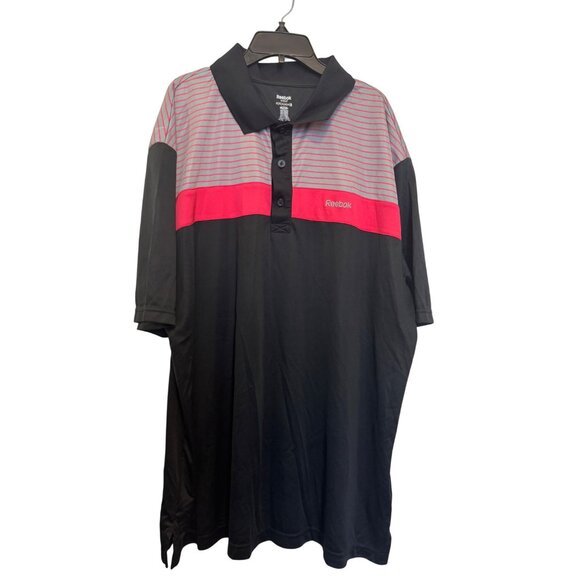 Reebok Golf Playdry Polo Shirt Mens 1XL Black Red Striped Short Sleeve Polyester - Picture 1 of 5